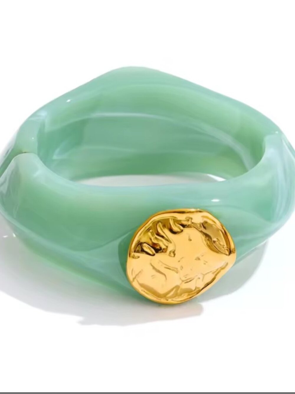 Jade Green Modern Gold Hammered Bangle Bracelet